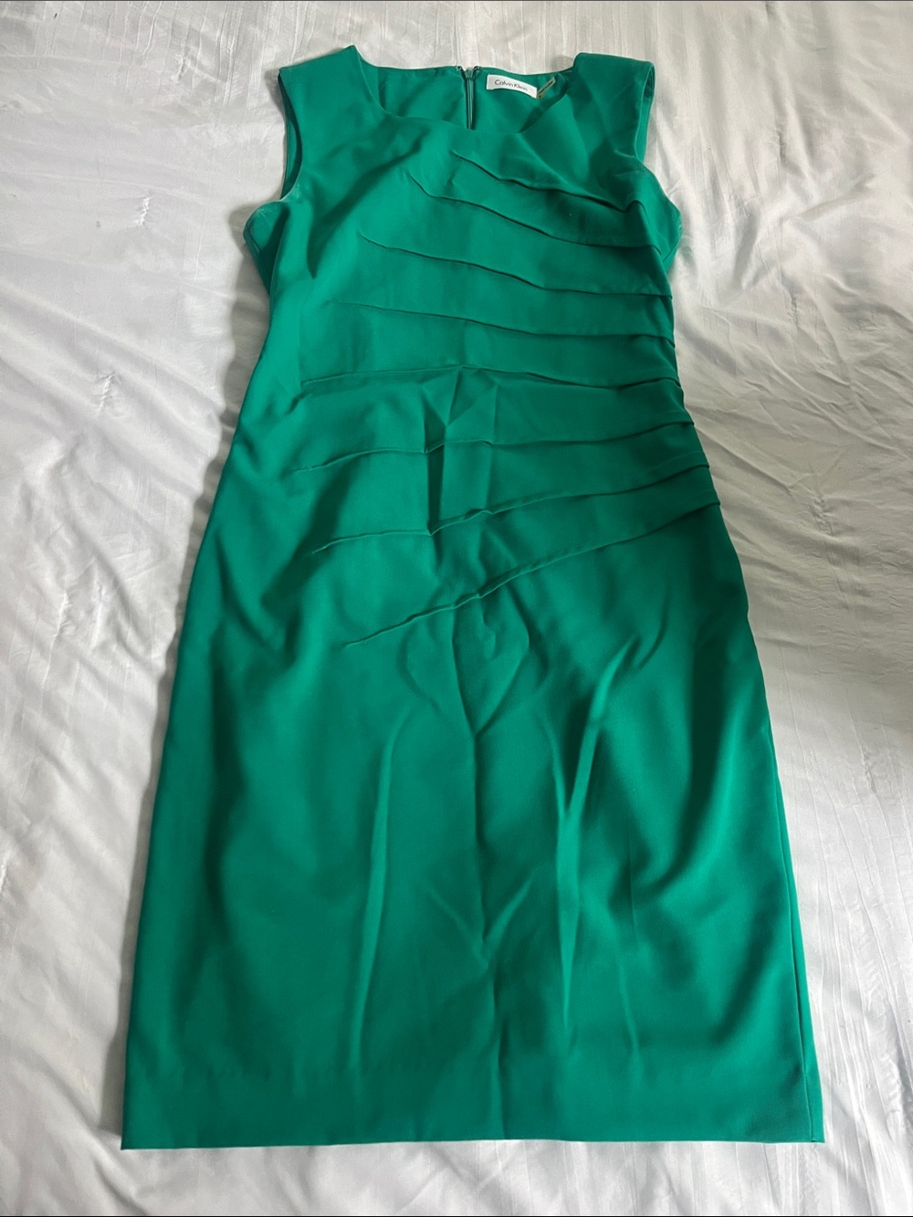 Calvin Klein Teal Green Sleeveless Sheath Dress with Layered Front